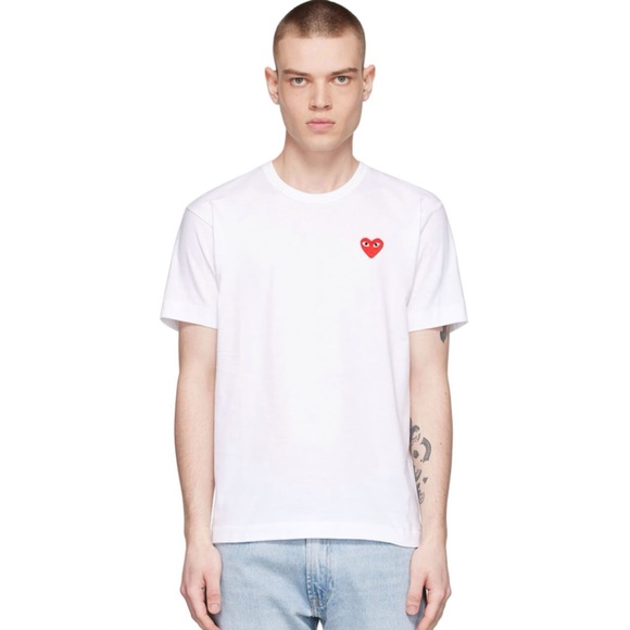 PLAY COMME DES GARÇONS red heart patch white cotton t-shirt tee shirt - Picture 2 of 10